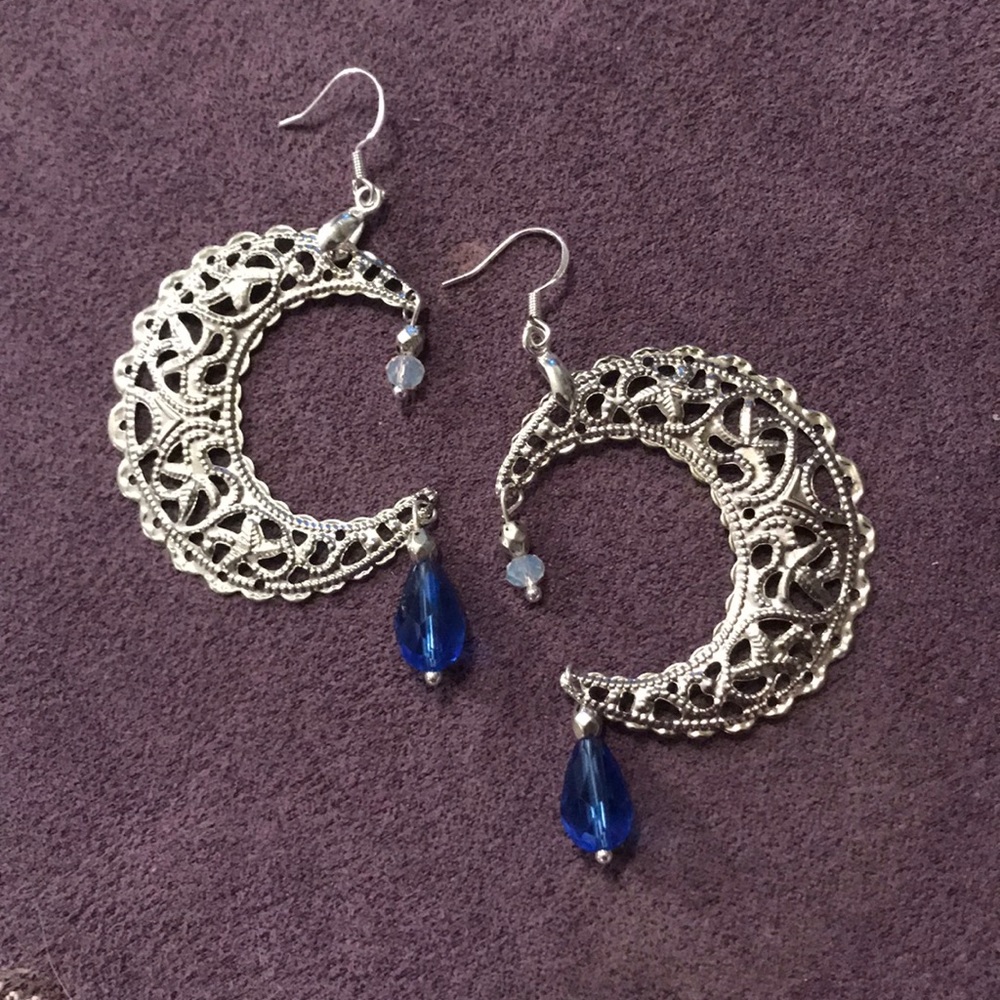 Sterling Silver Moon and Crystal Earrings